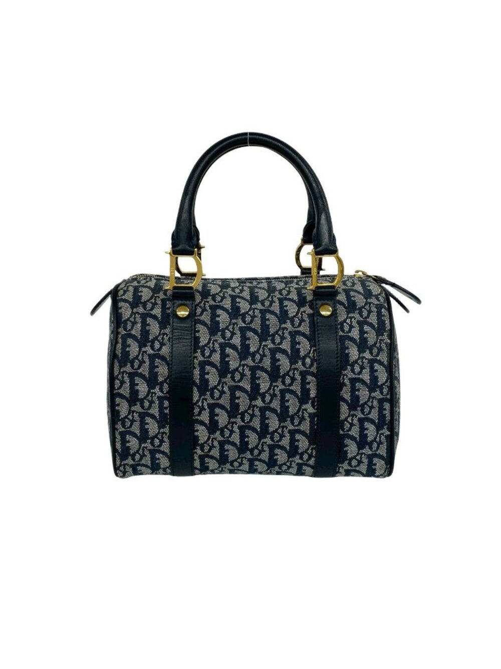 ★SOLD★ Dior Trotter Pattern Canvas Leather Mini Boston Bag Navy - Picture 3 of 10